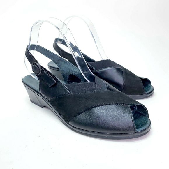 Eric Michael Womens Size US 10 EU 40 Black Leather Cross Slingback Strap Sandals - Picture 2 of 9